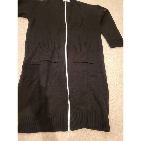 New wo Tag Madisonne Long LineOpen Cardigan Sweater Women's Large Black Pockets - Picture 4 of 9